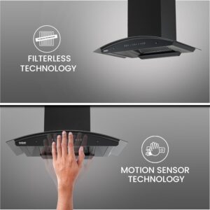 Hindware Zinnia Black 90 cm 1350 m³/hr Filterless Auto-Clean Chimney