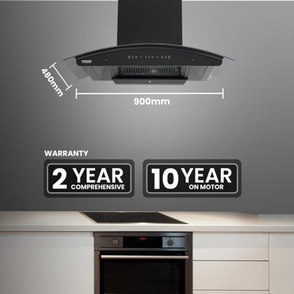 Hindware Zinnia Black 90 cm 1350 m³/hr Filterless Auto-Clean Chimney