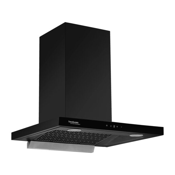 Hindware Venice Chimney, 60 cm kitchen chimney, auto clean chimney, filterless chimney, Hindware kitchen chimney, wall mounted chimney, black glass chimney, motion sensor chimney, touch control chimney, 1200 m3/hr suction chimney, LED light chimney, modern kitchen chimney